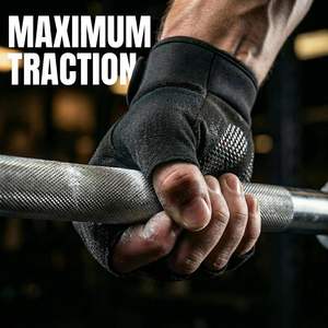 Guantes con Soporte Extendido para Muñeca, Guantes de Gimnasio Acolchados de Silicona de Alto Agarre, Guantes de Entrenamiento sin Dedos para Dominadas y Levantamiento de Pesas - Product Image 3