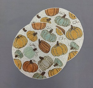 Salvamanteles Redondo de Lona con Cuentas de Calabaza para Otoño, Hecho a Mano, Reutilizable, Decoración para Mesa de Comedor de Cosecha y Acción de Gracias - Product Image 3