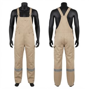 Combinaison de travail kaki pour homme avec bandes réfléchissantes, en coton, poches utilitaires, construction durable, uniforme de sécurité pour le travail - Product Image 1