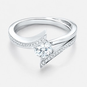 Anillo de Compromiso de Diamante Redondo de Corte Brillante Platino con Engaste Pavé, Joyería Fina Clásica para Mujer, Certificado IGI - Product Image 4