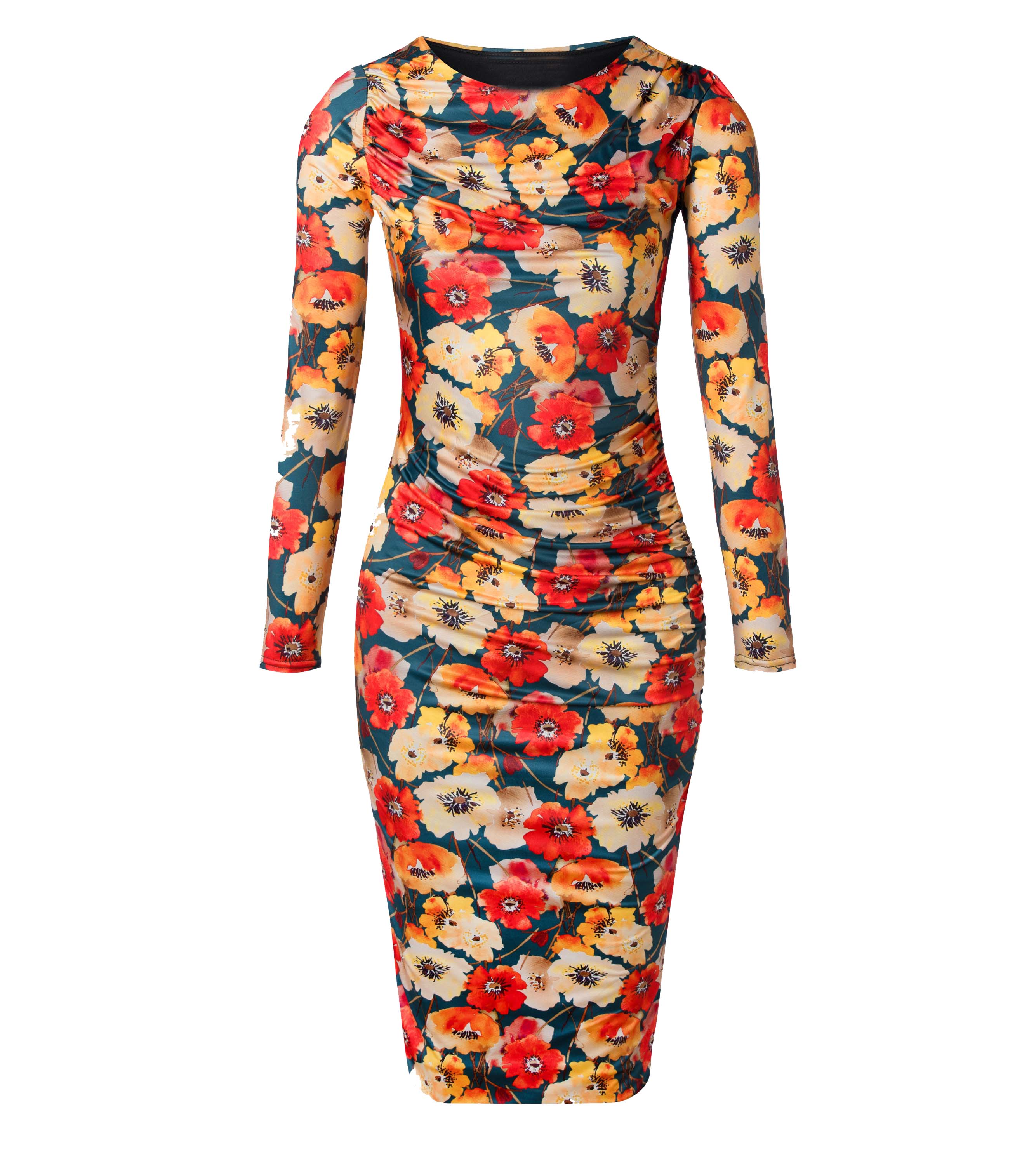 knee length dresses for ladies Mesh Inset Binding Arm Detail Dress