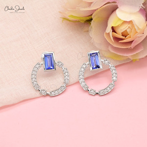 Hot Sale Genuine Tanzanite & Diamond <b>Screw</b> <b>Back</b> Stud <b>Earrings</b> in 14k Solid White <b>Gold</b> Open Circle <b>Earrings</b> Thanksgiving Gift - Product Image 5