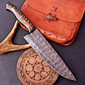 Couteau de chasse et de camping à lame Damas, manche en forme de cône de pin, fourreau en cuir, lame pleine longueur, haute dureté – Offre Spéciale - Product Image 2