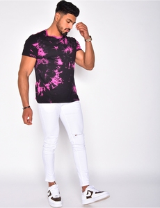 Chemise décontractée pour homme, noire et rose, à double boutonnage, sans col, à manches courtes, séchage rapide, 100 % coton, imprimée par sublimation, tricotée - Product Image 4