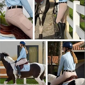 Pantalones de equitación personalizados para mujer, pantalones de equitación de asiento completo, pantalones de equitación de cintura alta con bolsillos - Product Image 1