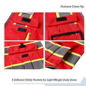 Chaleco de Seguridad Reflectante de Alta Visibilidad Rojo con Múltiples Bolsillos, Ropa de Trabajo Unisex de Buena Calidad, Chaleco con Bolsillos Tipo Cargo - Product Image 5