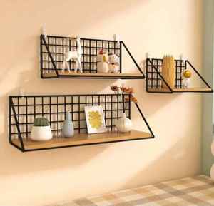 Industrial Adjustable Wooden <b>Floating</b> Shelf <b>Wall</b> Mount Brown 2 Tier Storage Ledge Metal Ladder Bracket Display Rack <b>Unit</b> - Product Image 5