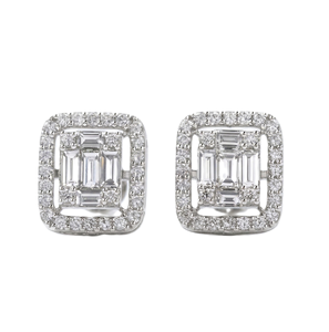 Handmade Double Halo Stud Earrings Baguette Cut Lab Diamond 14K 18K Solid Gold <b>Wedding</b> Gift Jewelry Cluster Square Stud Earrings - Product Image 1