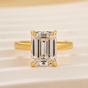 Elegant Design 925 Moissanite <b>Emerald</b> Cut Solitaire Engagement <b>Ring</b> for Women In Sterling <b>Silver</b> in Yellow Gold Plated <b>Ring</b>. - Product Image 4