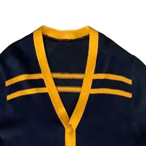 Men's <b>Navy</b> Blue Knitted <b>Cardigan</b> Full Sleeve Button Closure V-Neck Solid Color Autumn Style Regular Fit - Product Image 4