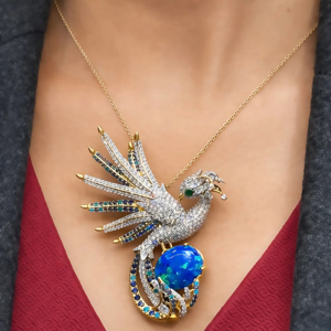 Collier de haute joaillerie pour femme, pendentif oiseau de paradis en cristal pavé, logo personnalisé, saphir multicolore, broche de luxe - Product Image 3