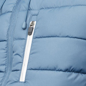 Veste d'hiver pour homme en duvet, personnalisable avec logo, bleu uni, à capuche, boutonnée avec fermeture éclair, chaude et élégante, vente en gros - Product Image 6