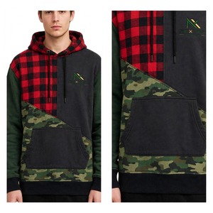 Sudadera con Capucha Unisex NEXTEX, Diseño de Bloques de Color en Rojo, Cuadros de Búfalo y Camuflaje, Sudadera de Felpa Suave de Algodón - Product Image 5