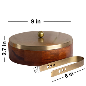 Wood Roti Casserole Home <b>Dinnerware</b> Roti Chapati Box With brass Lid and Tong for customized size and home daily use - Product Image 1