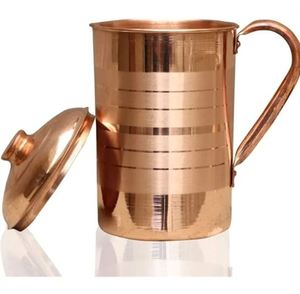 Copper jug set for decorative kitchen display presentation water serving metal set with <b>glasses</b> durable reusable kitchen dining - Product Image 6