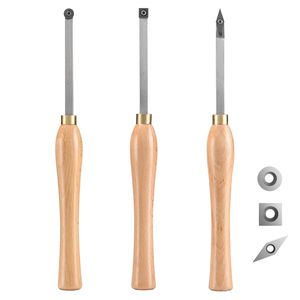 Set di 3 scalpelli per tornio da legno fai-da-te con lame in carburo a forma quadrata, rotonda e diamantata da 7,87 pollici, impugnatura comoda, utensili per tornitura del legno - Product Image 1
