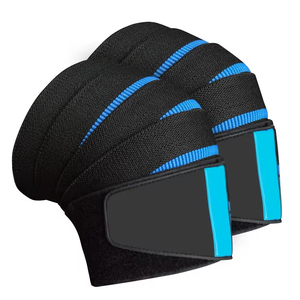 Genouillère de musculation réglable noire et bleue à rayures, respirante, avec fermeture auto-agrippante, unisexe, pour le soutien sportif - Product Image 5