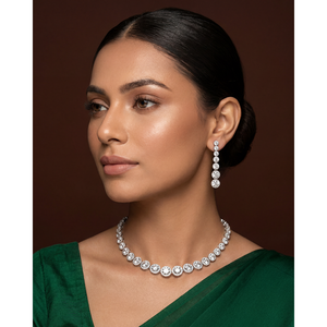 <b>Indian</b> Ethnic Mahi American Diamond Delicate Gold Plated CZ Bridal Necklace & Earring <b>Set</b> - Product Image 1