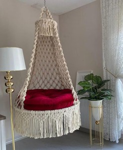 Handmade Macrame <b>Hammock</b> <b>Swing</b> Chair, Boho Decor, Included Cushion - Product Image 2