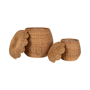 Panier de rangement en rotin avec couvercle, tissé à la main, rond, organisateur, panier à linge et à jouets en osier naturel, durable, vente en gros, fournisseurs B2B - Product Image 1