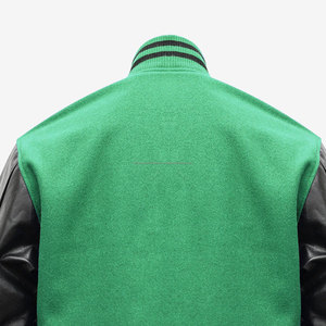 Chaqueta universitaria para mujer al por mayor, chaquetas universitarias personalizadas de cuero auténtico con cuerpo de lana verde y mangas, chaqueta universitaria negra - Product Image 4