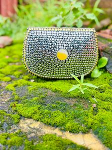 Handcrafted Vintage Storage Bag Boho Green Stone & <b>Silver</b> Brass Beaded <b>Clutch</b> Bag Handmade Embellished Metal Evening Party Purse - Product Image 6