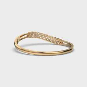 Anillo minimalista único con diamante cultivado en laboratorio de corte redondo y banda curva para mujer, oro sólido de 14K, regalo para parejas, joyería para ella. - Product Image 3