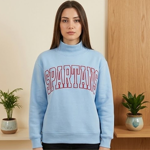 Sudadera de Cuello Alto Azul Claro para Mujer con Estampado de Letras Spartans, Corte Regular, Tejido de Algodón, para Otoño - Product Image 1