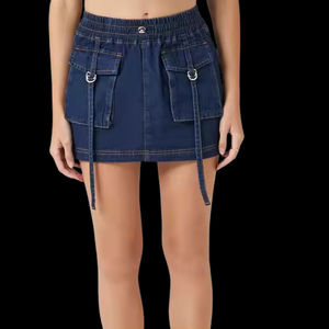 Jupe en jean de créateur pour femme, taille retournée, boutonnée sur le devant, légèrement délavée, style sexy, en coton - Product Image 6