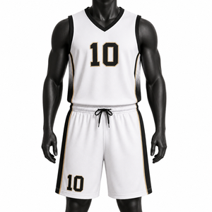Ensemble de maillots de basket-ball unisexes personnalisés blanc, noir et or, uniforme d'équipe sublimé, 10 pièces, maille respirante anti-humidité avec cordon de serrage - Product Image 1