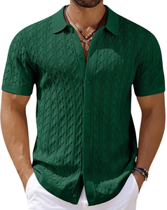เสื้อเชิ้ตแขนสั้นถักลายสัตว์สำหรับผู้ชาย สีเขียว ติดกระดุมด้านหน้า ทรงปกติ ระบายอากาศได้ดี ผลิตจากผ้าฝ้าย/ใยไผ่ รับสกรีนโลโก้ - Product Image 2