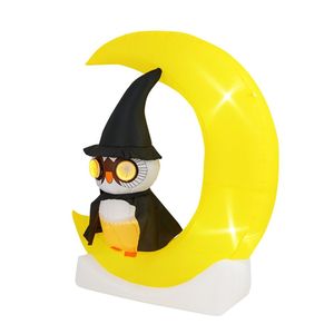 Búho Inflable con Luces LED de Halloween sobre la Luna, Decoración Grande de Luna y Búho Mago para Exteriores, Decoraciones de Jardín para Días Festivos - Product Image 1