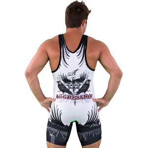 He She Wears Aggression Débardeur de compression sublimé sans manches ajusté en polyester unisexe pour la lutte avec imprimé lettres à enfiler - Product Image 3