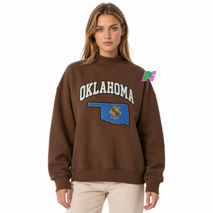 Sudadera Oversize con Cuello Alto y Letras Aplicadas, Diseño Personalizado con Mapa de OKLAHOMA, 100% Algodón Felpa, Estilo Urbano, Ecológica - Product Image 1