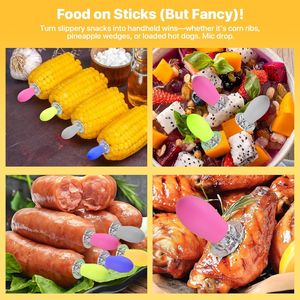 Set di Supporti per Pannocchie con Design a Incastro, Manici in Silicone e Perni in Acciaio Inossidabile, Accessorio per Barbecue con Custodia per il Trasporto - Product Image 3