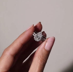 ชุดแหวนแต่งงานแบบก้านเปิดสีเงินสเตอร์ลิง925เป็นเอกลักษณ์แหวนเพชรจำลองทรงลูกแพร์ตัดและรัศมีแหวนเพชรโมอิสสวยงามสำหรับเป็นของขวัญ - Product Image 6