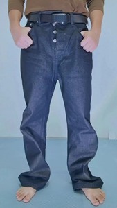 Premiue Cotton 16oz Vintage Winter Denim Eco-Friendly Breathable Mid Waist Wide Leg Slim Streetwear Jeans Front <b>Mule</b> Ear Pockets - Product Image 2