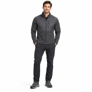 Men's Quilted <b>Fleece</b> <b>Jacket</b> Stand Collar Windproof Winter Casual <b>Thick</b> Polyester Zipper Closure Solid Color Regular Fit - Product Image 1