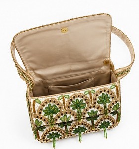 Beaded <b>for</b> Evening <b>Bag</b> with Green Floral Pattern Shoulder Strap Handmade Cotton Lining Elegant <b>Wedding</b> Gift Party Accessory - Product Image 5