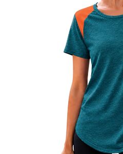 Customized Women Teal And Orange Quick Dry Sports T Shirt Breathable Lightweight Gym Running Athletic Activewear Tee <b>Top</b> - Product Image 3