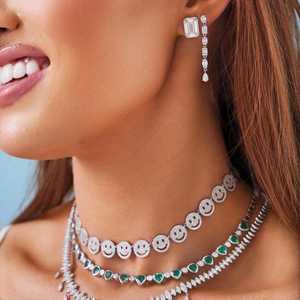 10k 14k 18k Gold Smiley Face Necklace Statement Collar F VS Round Cut Lab Grown Diamond Pave Curved <b>Choker</b> Jewelry For Women - Product Image 5