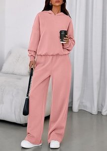 Conjunto de Sudadera con Capucha de Forro Polar de 2 Piezas para Mujer, Color Sólido, Corte Holgado, Informal, Invierno, Pantalones de Manga Larga, 100% Algodón Transpirable - Product Image 4