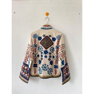 Traditional Suzani Inspired Velvet <b>Jacket</b> <b>Women</b> Blue Floral Embroidery Ethnic Vintage <b>Spring</b> Outerwear - Product Image 5