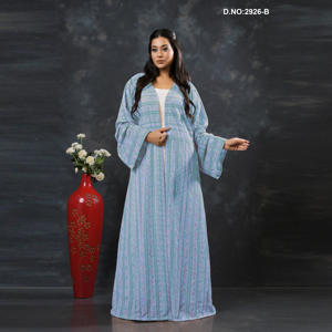 Robe de créateur pour femme en georgette brodée, de qualité excellente, tissu fluide et doux, idéale pour les fêtes, disponible à la vente. - Product Image 1