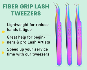 OEM Lash Extension Tweezers Fiber Tip Eyelash Extension Tweezer with 75 90 Degree Tip Shining <b>Rainbow</b> Color Lash Tool - Product Image 4