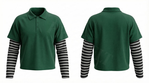 Polo personnalisé avec logo, manches doubles rayées, élégant et confortable, style décontracté, style streetwear, pour hommes - Product Image 4