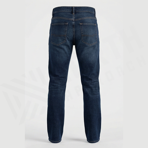Jean en denim coupe droite délavé foncé pour homme, taille haute, coupe classique, en coton, style décontracté, pantalon d'automne - Product Image 2