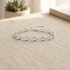 Natural Rainbow Moonstone <b>Bracelet</b> 925 Sterling Silver Adjustable Link <b>Bracelet</b> <b>Gemstone</b> Jewelry Minimalist Elegant Gift For Her - Product Image 6