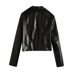 เสื้อแจ็คเก็ตมอเตอร์ไซค์ผู้หญิงแบบครอป แขนยาว สำหรับฤดูหนาว ระบายอากาศได้ดี ทำจากหนัง PU  แบบเบลเซอร์  ปิดด้วยซิป  หนังวัว  บุขนแกะ - Product Image 2