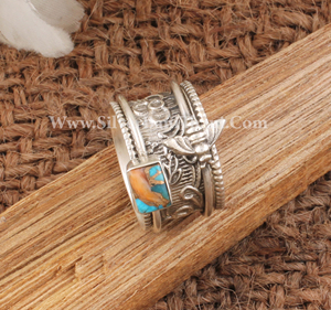 Wholesale Honey Bee Spiny Oyster <b>Turquoise</b> Spinner <b>Ring</b> 925 Sterling Silver Floral Wide Band Meditation <b>Ring</b> for Women Party - Product Image 5